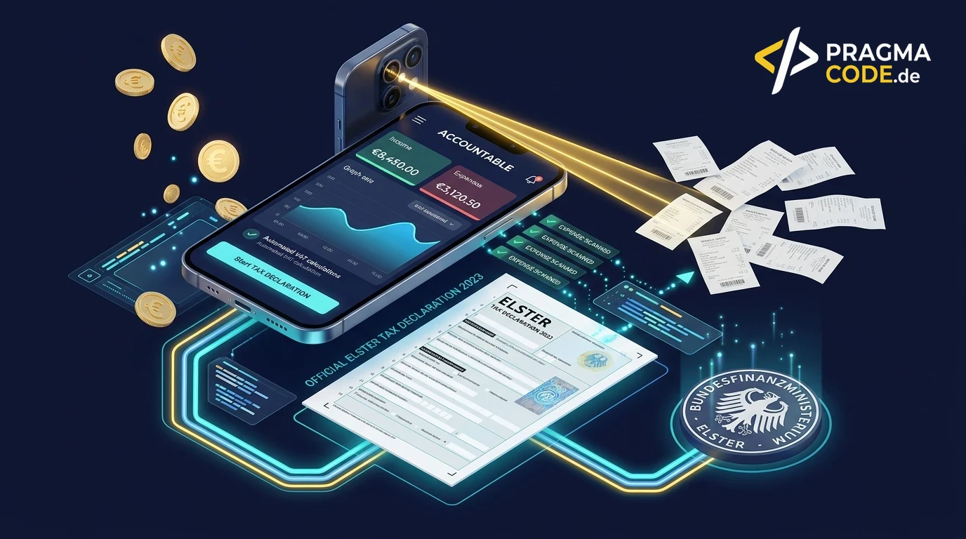 Accountable 3D Header mit Steuerprognose, automatisierter ELSTER-Übermittlung und mobiler Finanzbuchhaltung