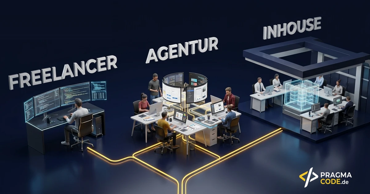 Comparison of the sourcing models freelancer, agency and in-house team for mid-sized IT projects