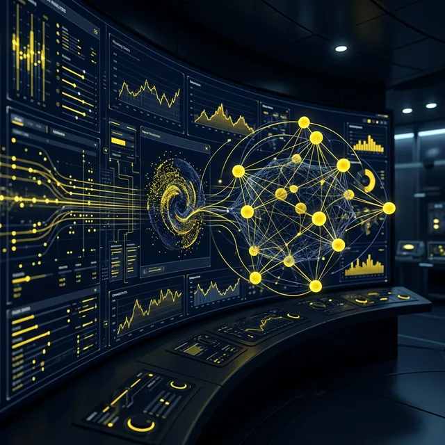 Futuristisches Dashboard für KI-Datenanalyse im Unternehmen