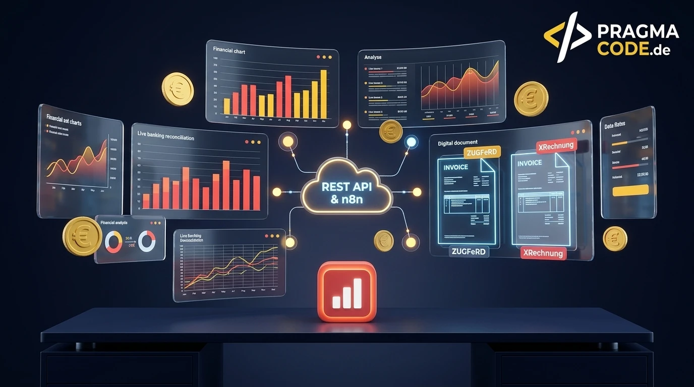 sevDesk 2026 Benutzeroberfläche mit Finanzanalyse, E-Rechnungs-Workflow und n8n API-Schnittstellen