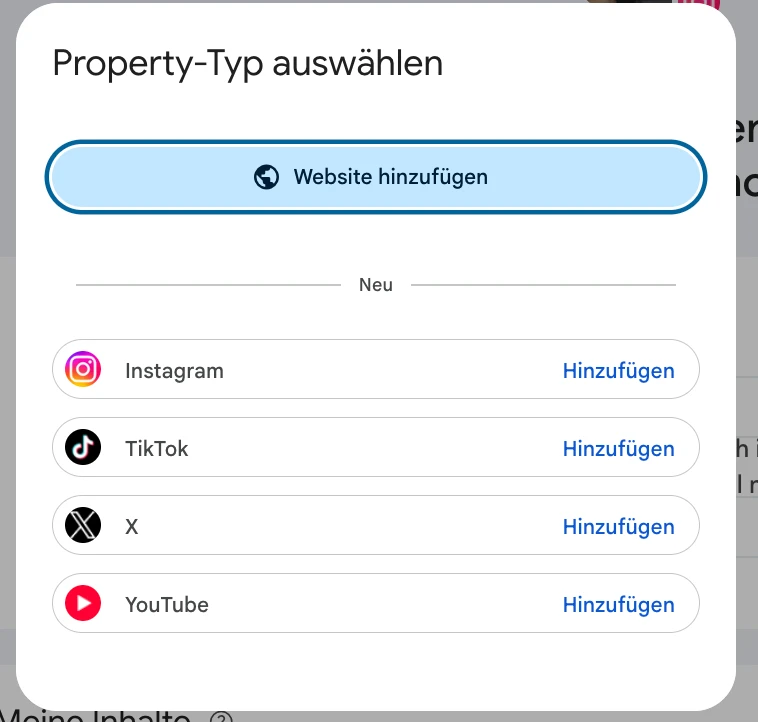 Property-Typ auswählen in der Google Search Console - Plattform-Properties