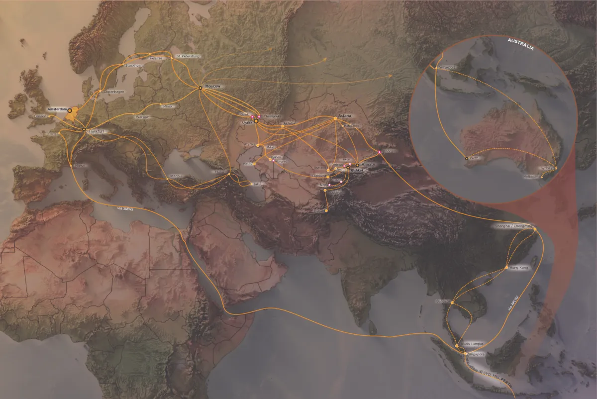 V-net Global Network Map v4.7 — Backbone Routes Europe, Central Asia & Australia